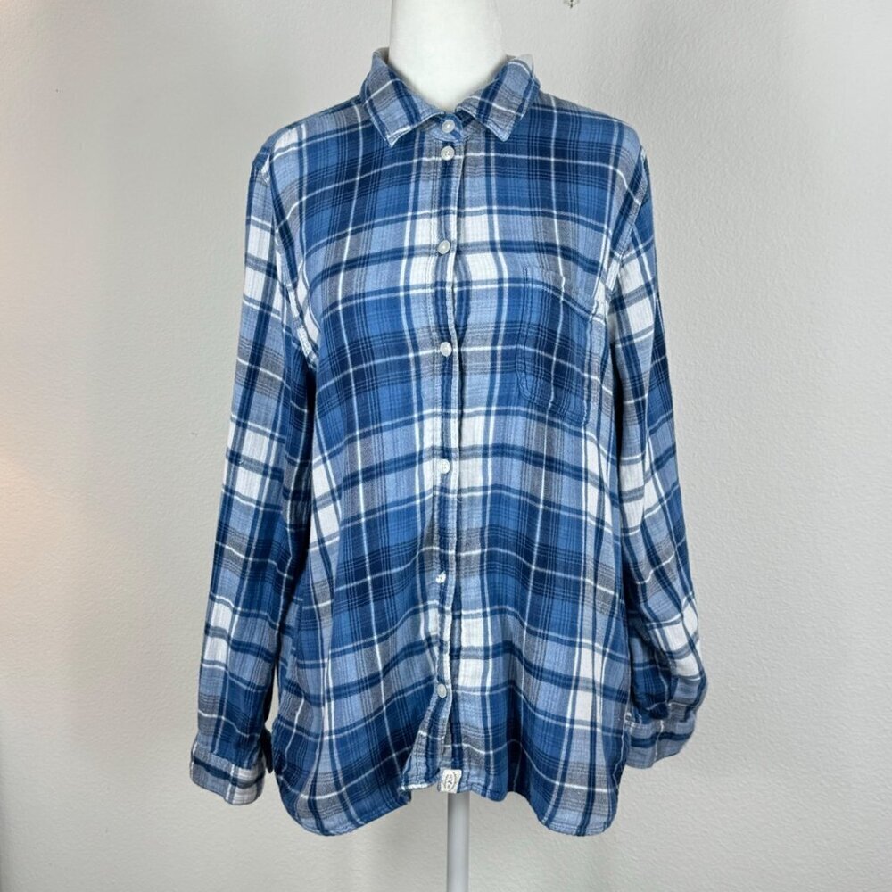 American Eagle Outfitters Boyfriend Fit Plaid Button Up Shirt Blue Size L